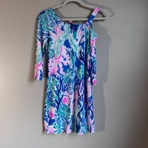 Lilly Pulitzer Cut out Long Sleeve Pink Blue‎ Green Dress Size XXS